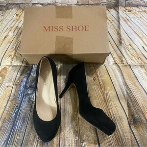 NEW Miss Shoe Black Suede Slip On 3 1/2” Stiletto Heels Size Euro 39